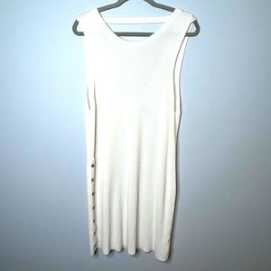 Gentle Fawn GF Sleeveless Sweater Dress Large Ivory Side Buttons V Back Ribbed